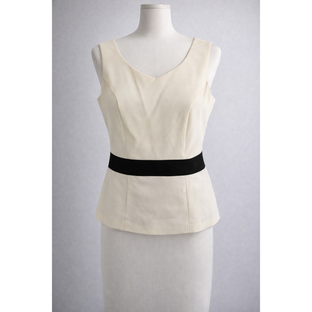 R&K Originals Blouse Womens‎ 10 Cream Black Sleeveless Scoop Neck 132306S